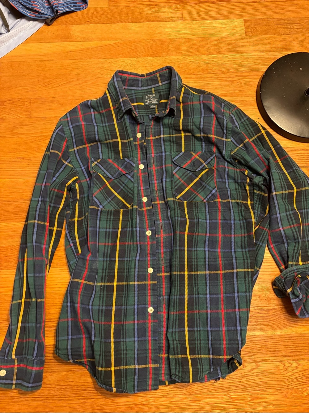 J. Crew Green Plaid Button-Down Shirt with Red & Yellow Accents